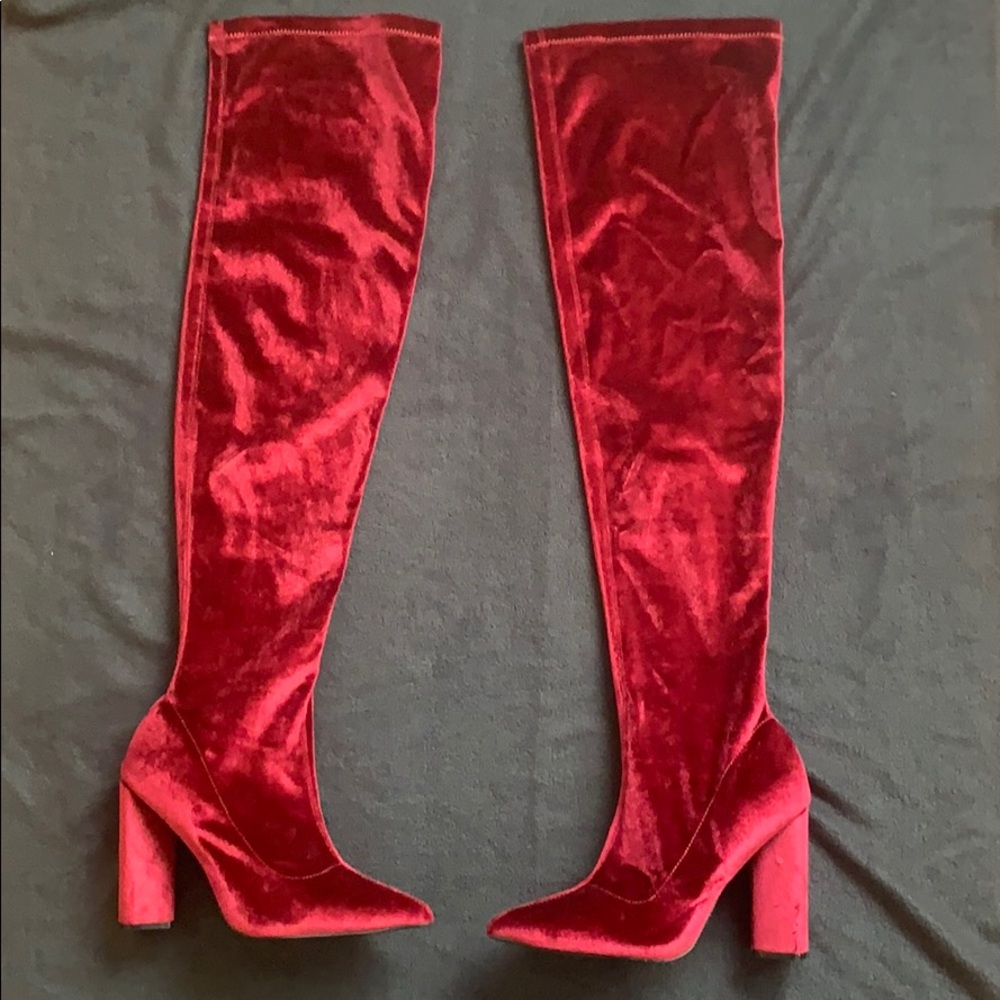 dollskill thigh high velvet boots